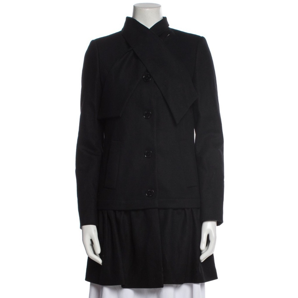 Love Moschino Virgin Wool Neck Tie Skirted Bottom Black Over Coat Euc Size Us 4